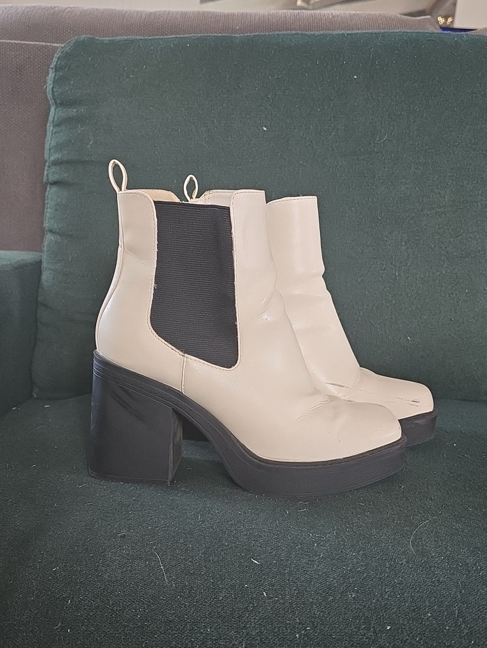 MIA Cream Platform Chelsea Boots with Black Elastic